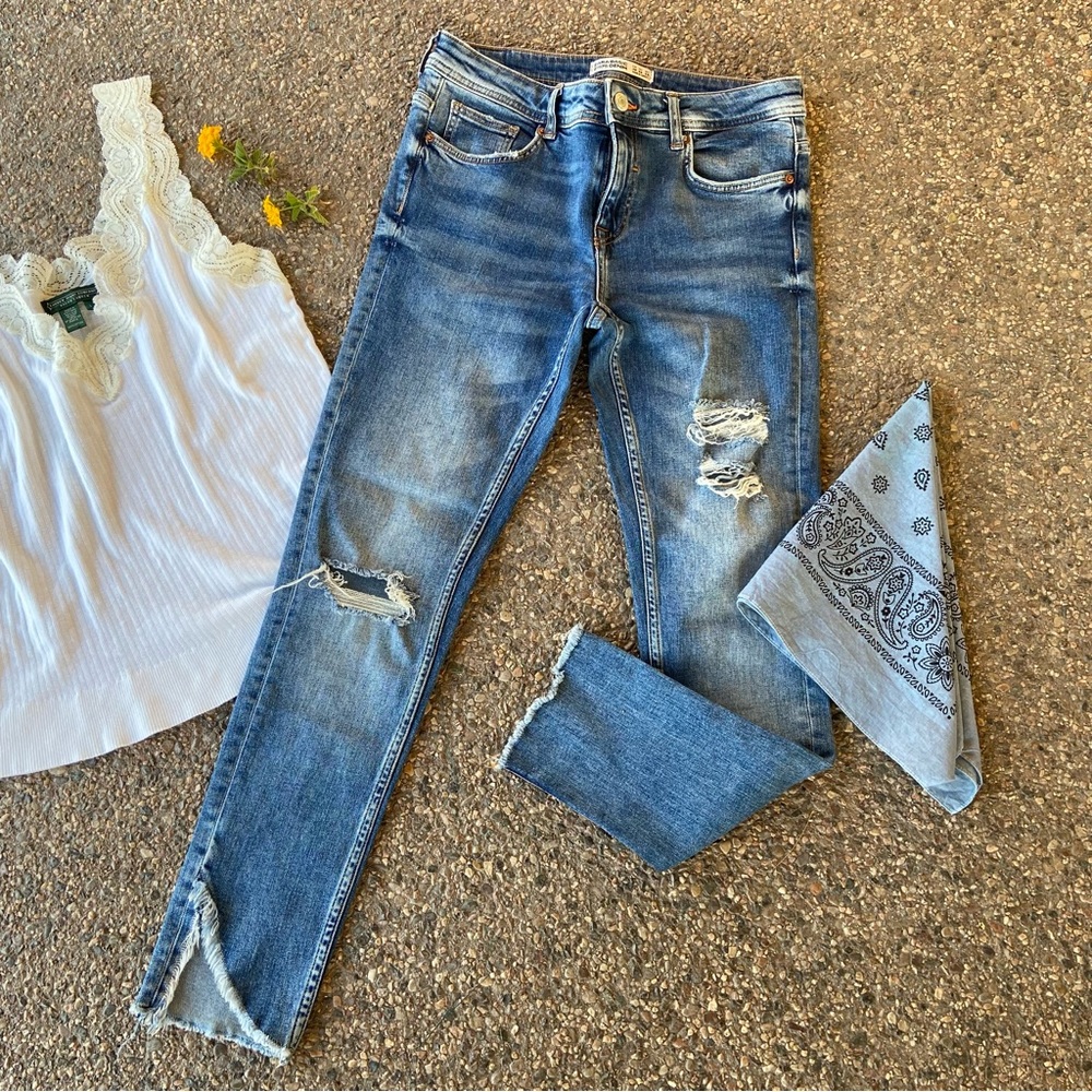 ZARA Basic Z1975 Distressed Jeans, Raw Hemline